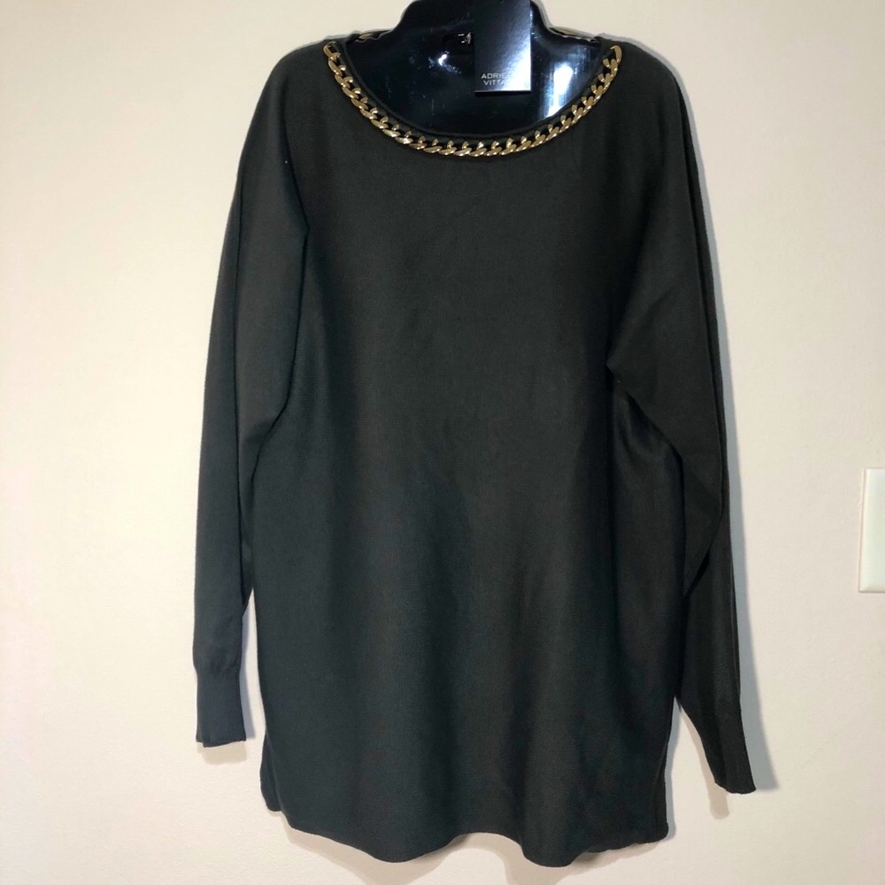 Adrienne Vittadini Gold Chain Neckline Pullover S